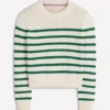 Lucy Chunky Cotton Sweater Ivory and Jewel Green Stripe Lucy Chunky Cotton Sweater Ivory and Jewel Green Stripe