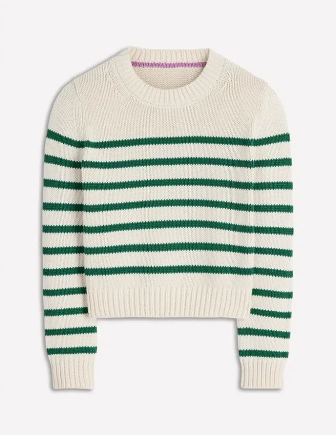 Lucy Chunky Cotton Sweater Ivory and Jewel Green Stripe Lucy Chunky Cotton Sweater Ivory and Jewel Green Stripe