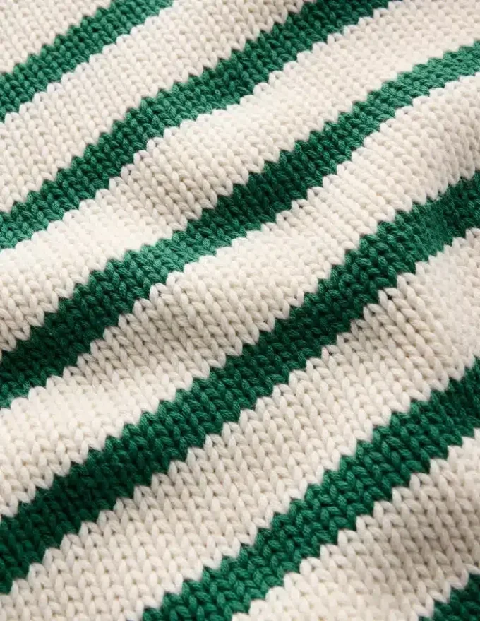 Lucy Chunky Cotton Sweater Ivory and Jewel Green Stripe Lucy Chunky Cotton Sweater Ivory and Jewel Green Stripe