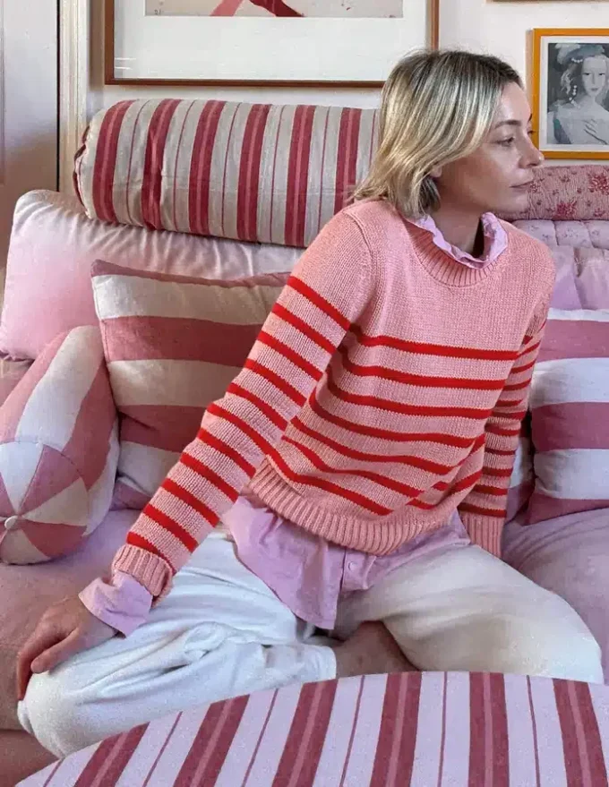 Lucy Chunky Cotton Sweater Pink/ Red Lucy Chunky Cotton Sweater Pink/ Red