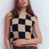 Lucy Cotton Vest Camel / Navy Check Lucy Cotton Vest Camel / Navy Check