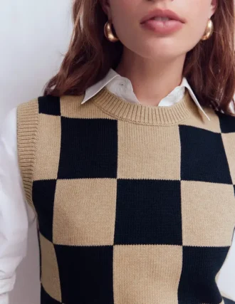 Lucy Cotton Vest Camel / Navy Check