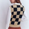 Lucy Cotton Vest Camel / Navy Check Lucy Cotton Vest Camel / Navy Check