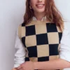 Lucy Cotton Vest Camel / Navy Check Lucy Cotton Vest Camel / Navy Check