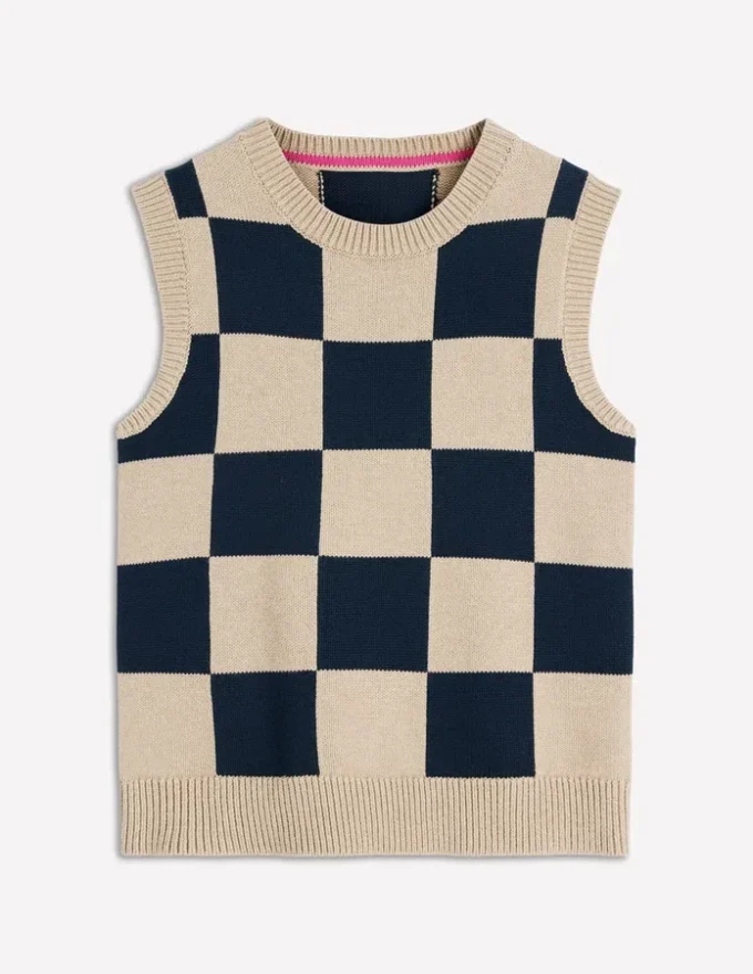 Lucy Cotton Vest Camel / Navy Check Lucy Cotton Vest Camel / Navy Check