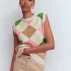 Lucy Cotton Vest Green, Pink Argyle Lucy Cotton Vest Green, Pink Argyle