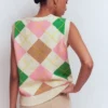 Lucy Cotton Vest Green, Pink Argyle Lucy Cotton Vest Green, Pink Argyle