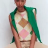 Lucy Cotton Vest Green, Pink Argyle Lucy Cotton Vest Green, Pink Argyle