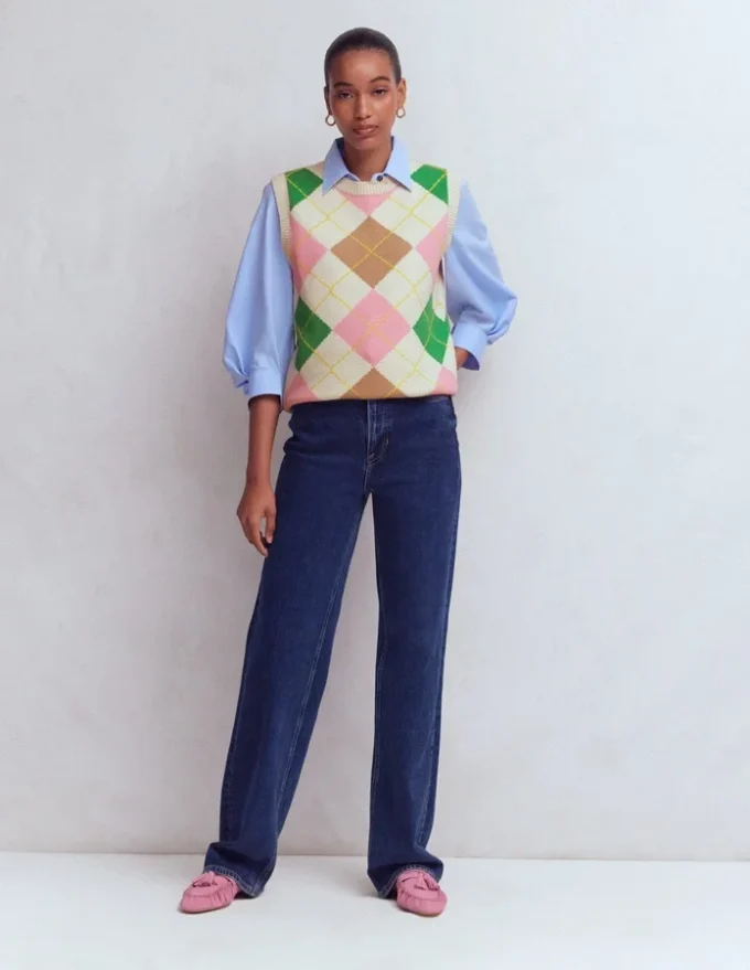 Lucy Cotton Vest Green, Pink Argyle Lucy Cotton Vest Green, Pink Argyle