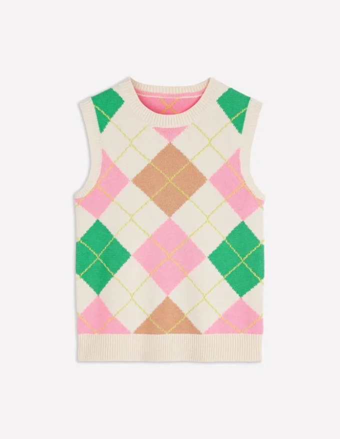 Lucy Cotton Vest Green, Pink Argyle Lucy Cotton Vest Green, Pink Argyle