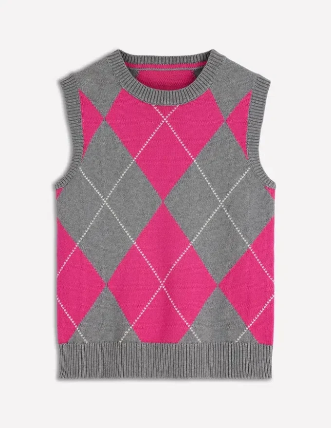 Lucy Cotton Vest Pink/Grey Argyle Lucy Cotton Vest Pink/Grey Argyle