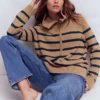 Lucy Half-zip Sweater Camel Melange, Navy Stripe Lucy Half-zip Sweater Camel Melange, Navy Stripe