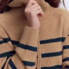 Lucy Half-zip Sweater Camel Melange, Navy Stripe Lucy Half-zip Sweater Camel Melange, Navy Stripe