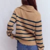Lucy Half-zip Sweater Camel Melange, Navy Stripe Lucy Half-zip Sweater Camel Melange, Navy Stripe