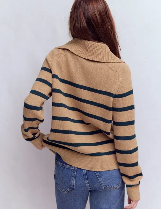 Lucy Half-zip Sweater Camel Melange, Navy Stripe Lucy Half-zip Sweater Camel Melange, Navy Stripe
