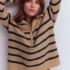 Lucy Half-zip Sweater Camel Melange, Navy Stripe Lucy Half-zip Sweater Camel Melange, Navy Stripe