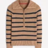 Lucy Half-zip Sweater Camel Melange, Navy Stripe Lucy Half-zip Sweater Camel Melange, Navy Stripe