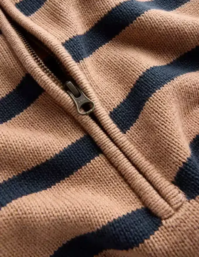 Lucy Half-zip Sweater Camel Melange, Navy Stripe Lucy Half-zip Sweater Camel Melange, Navy Stripe