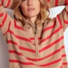 Lucy Half-zip Sweater Camel Melange, Red Stripe Lucy Half-zip Sweater Camel Melange, Red Stripe