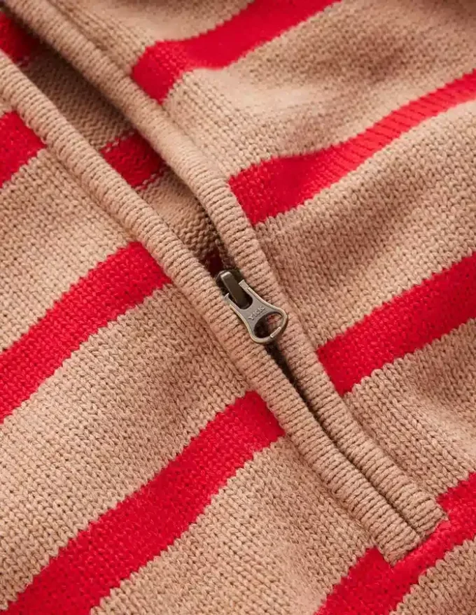 Lucy Half-zip Sweater Camel Melange, Red Stripe Lucy Half-zip Sweater Camel Melange, Red Stripe