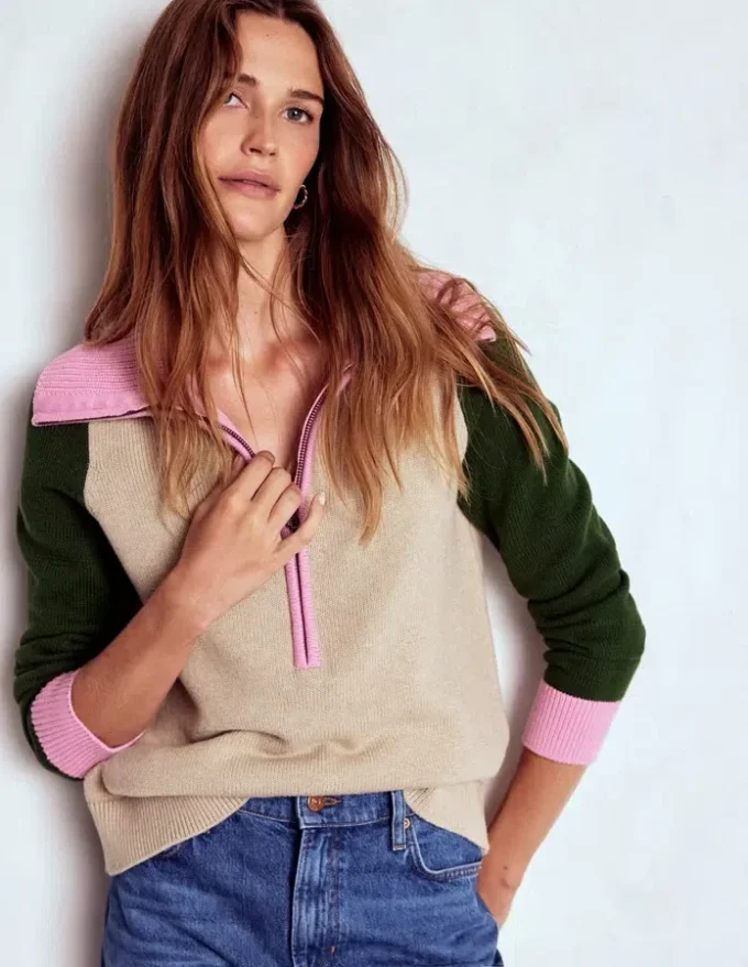 Lucy Half-zip Sweater Chinchilla Melange, Green Fir Lucy Half-zip Sweater Chinchilla Melange, Green Fir