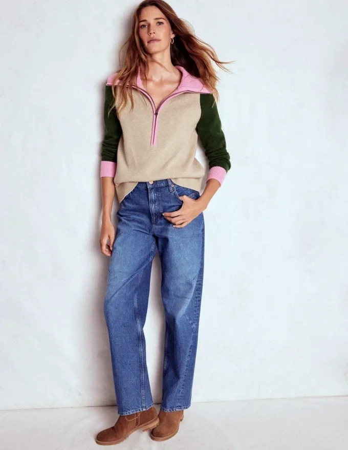 Lucy Half-zip Sweater Chinchilla Melange, Green Fir Lucy Half-zip Sweater Chinchilla Melange, Green Fir