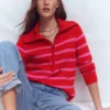 Lucy Half-zip Sweater Pink/ Red Lucy Half-zip Sweater Pink/ Red