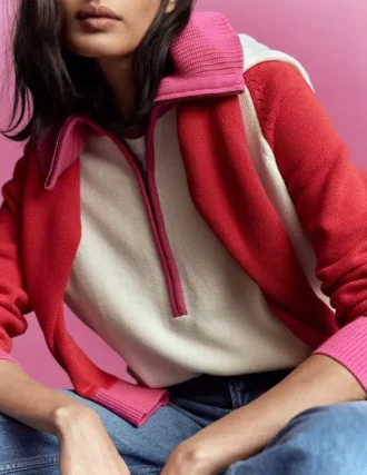 Lucy Half-zip Sweater Warm Ivory, Red
