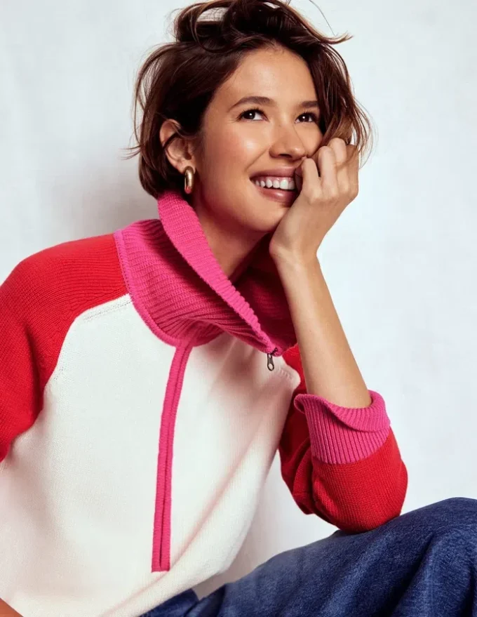 Lucy Half-zip Sweater Warm Ivory, Red Lucy Half-zip Sweater Warm Ivory, Red