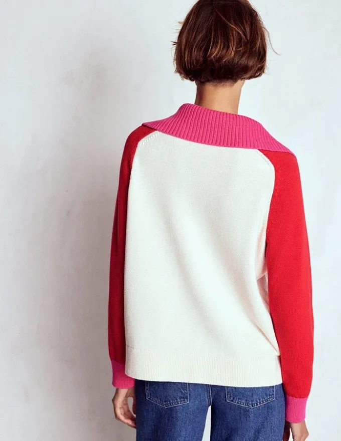Lucy Half-zip Sweater Warm Ivory, Red Lucy Half-zip Sweater Warm Ivory, Red