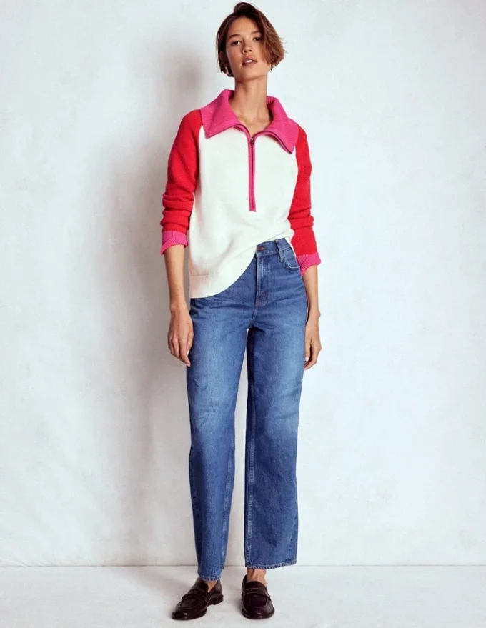 Lucy Half-zip Sweater Warm Ivory, Red Lucy Half-zip Sweater Warm Ivory, Red
