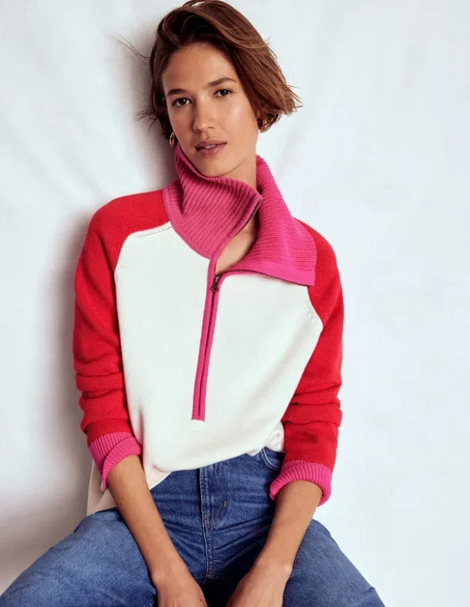 Lucy Half-zip Sweater Warm Ivory, Red Lucy Half-zip Sweater Warm Ivory, Red