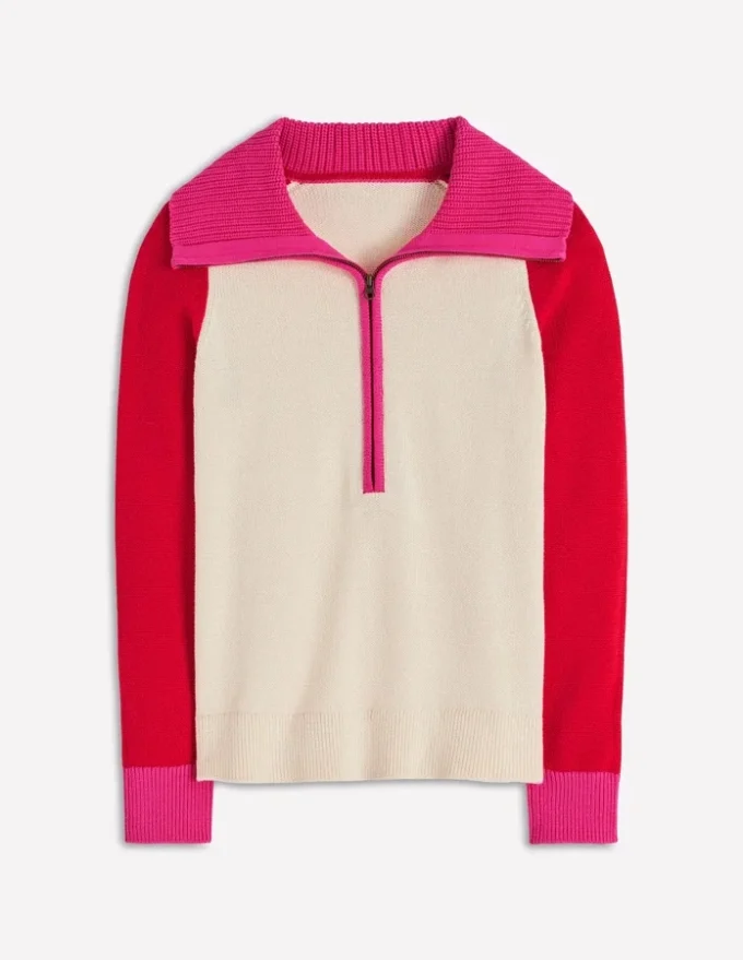 Lucy Half-zip Sweater Warm Ivory, Red Lucy Half-zip Sweater Warm Ivory, Red