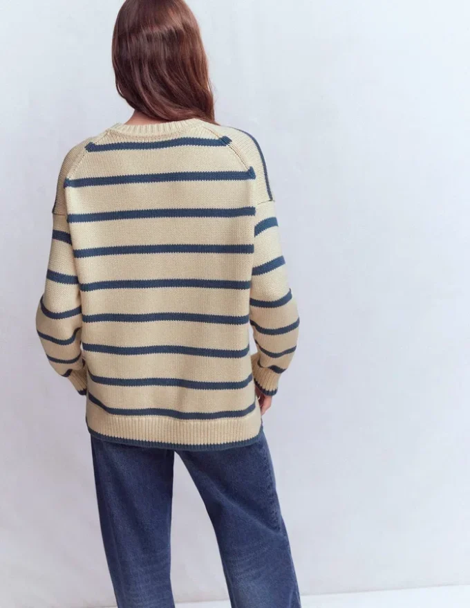 Lucy Oversized Cotton Jumper Almond Milk/ Denim Blue Stripe Lucy Oversized Cotton Jumper Almond Milk/ Denim Blue Stripe