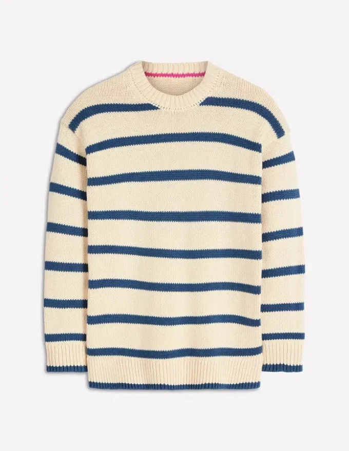 Lucy Oversized Cotton Jumper Almond Milk/ Denim Blue Stripe Lucy Oversized Cotton Jumper Almond Milk/ Denim Blue Stripe