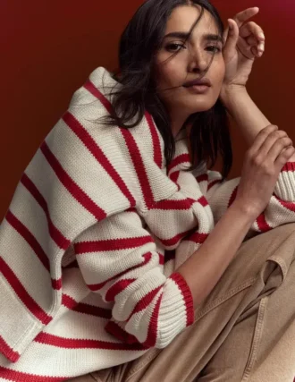 Lucy Oversized Cotton Jumper Ivory, Red Stripe