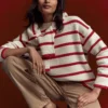 Lucy Oversized Cotton Jumper Ivory, Red Stripe Lucy Oversized Cotton Jumper Ivory, Red Stripe