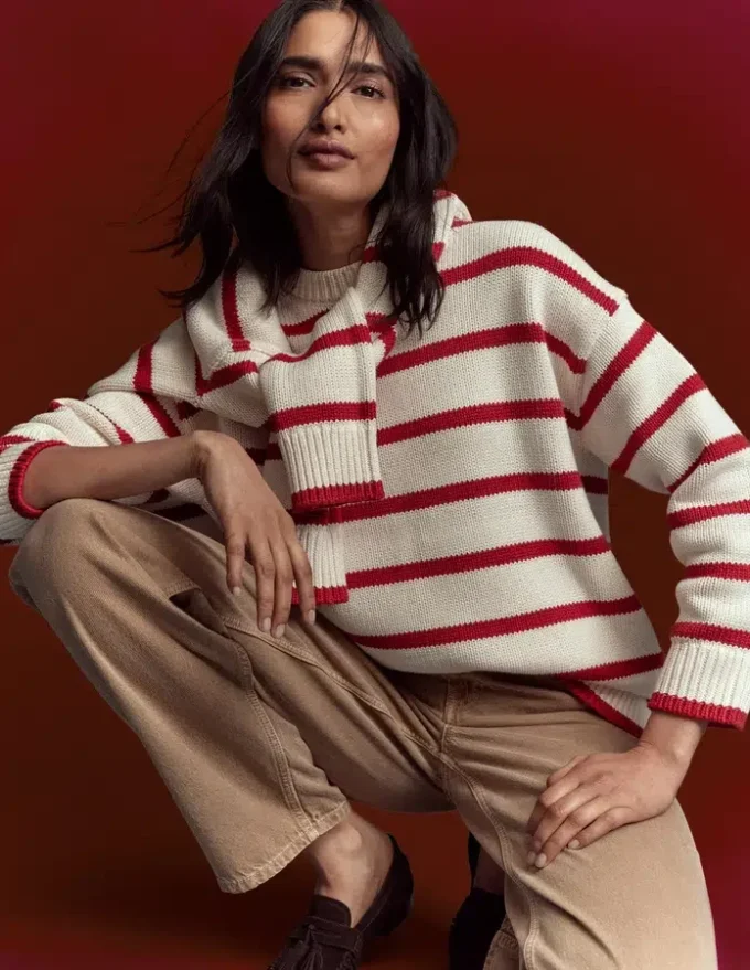 Lucy Oversized Cotton Jumper Ivory, Red Stripe Lucy Oversized Cotton Jumper Ivory, Red Stripe