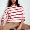 Lucy Oversized Cotton Jumper Ivory, Red Stripe Lucy Oversized Cotton Jumper Ivory, Red Stripe