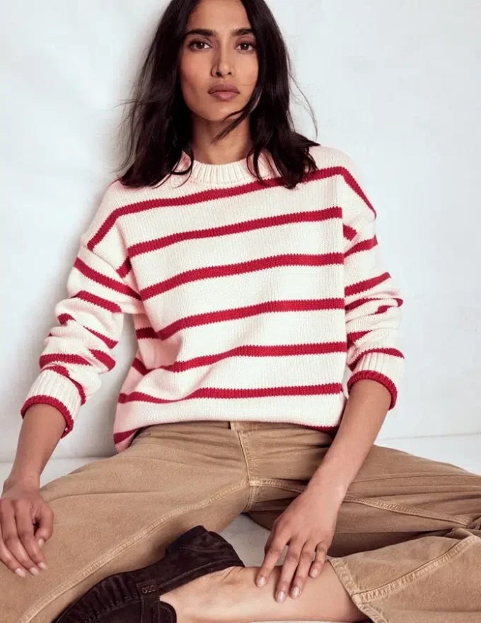 Lucy Oversized Cotton Jumper Ivory, Red Stripe Lucy Oversized Cotton Jumper Ivory, Red Stripe