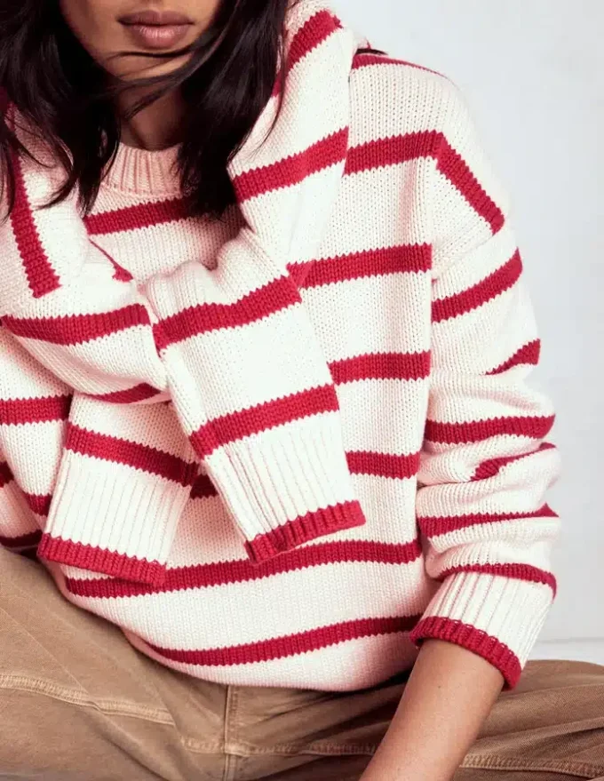 Lucy Oversized Cotton Jumper Ivory, Red Stripe Lucy Oversized Cotton Jumper Ivory, Red Stripe