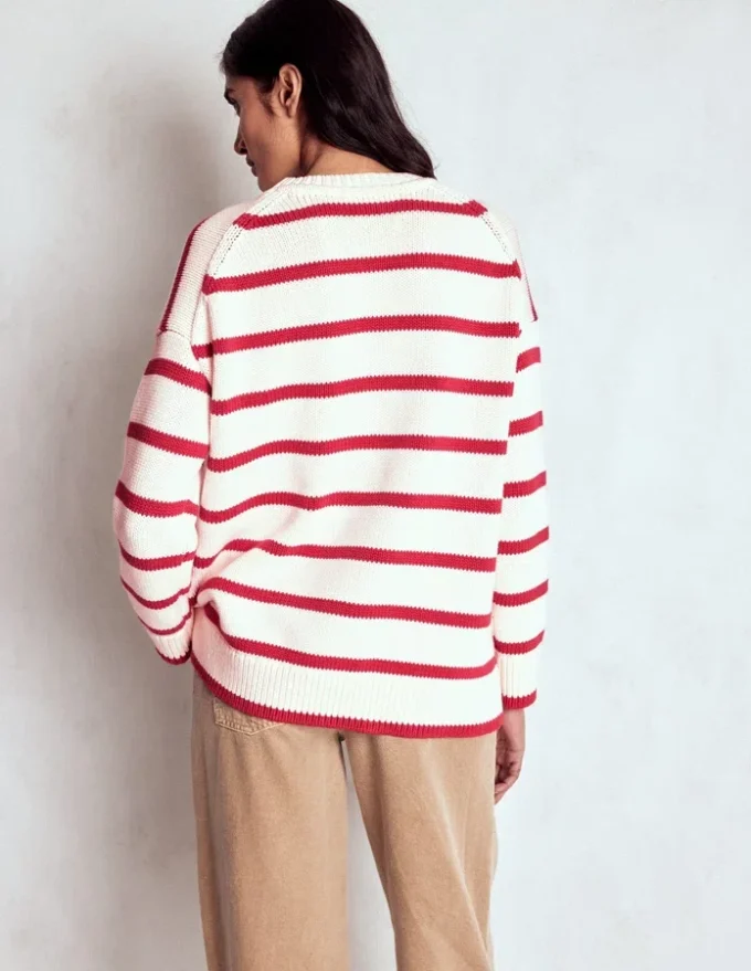 Lucy Oversized Cotton Jumper Ivory, Red Stripe Lucy Oversized Cotton Jumper Ivory, Red Stripe