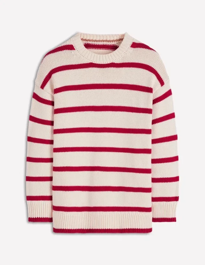 Lucy Oversized Cotton Jumper Ivory, Red Stripe Lucy Oversized Cotton Jumper Ivory, Red Stripe