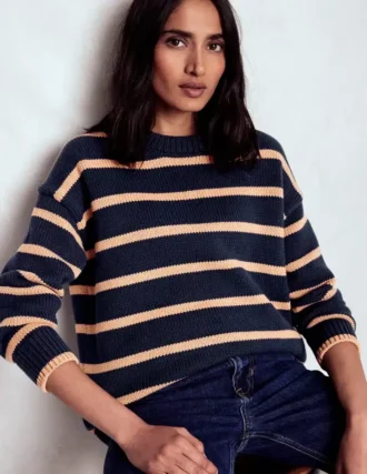 Lucy Oversized Cotton Jumper Navy/ Camel Melange