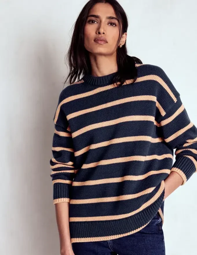 Lucy Oversized Cotton Jumper Navy/ Camel Melange Lucy Oversized Cotton Jumper Navy/ Camel Melange