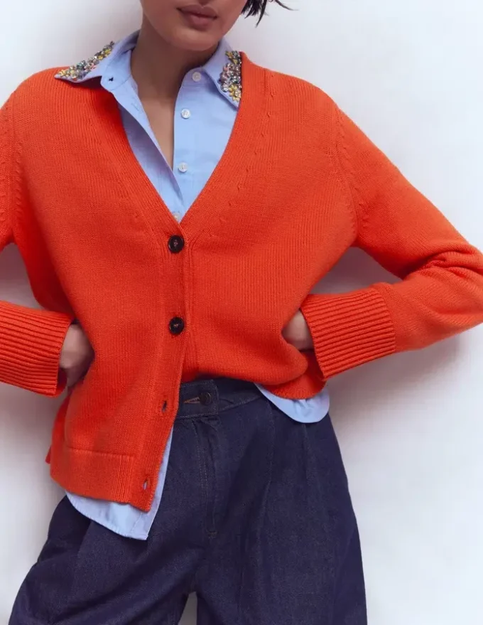 Lucy Relaxed Cotton Cardigan Bright Orange Lucy Relaxed Cotton Cardigan Bright Orange