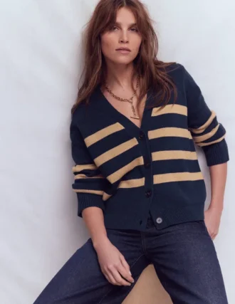 Lucy Relaxed Cotton Cardigan Navy/ Camel Melange