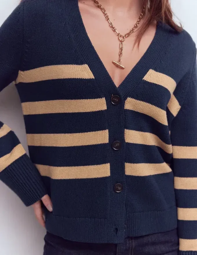 Lucy Relaxed Cotton Cardigan Navy/ Camel Melange Lucy Relaxed Cotton Cardigan Navy/ Camel Melange