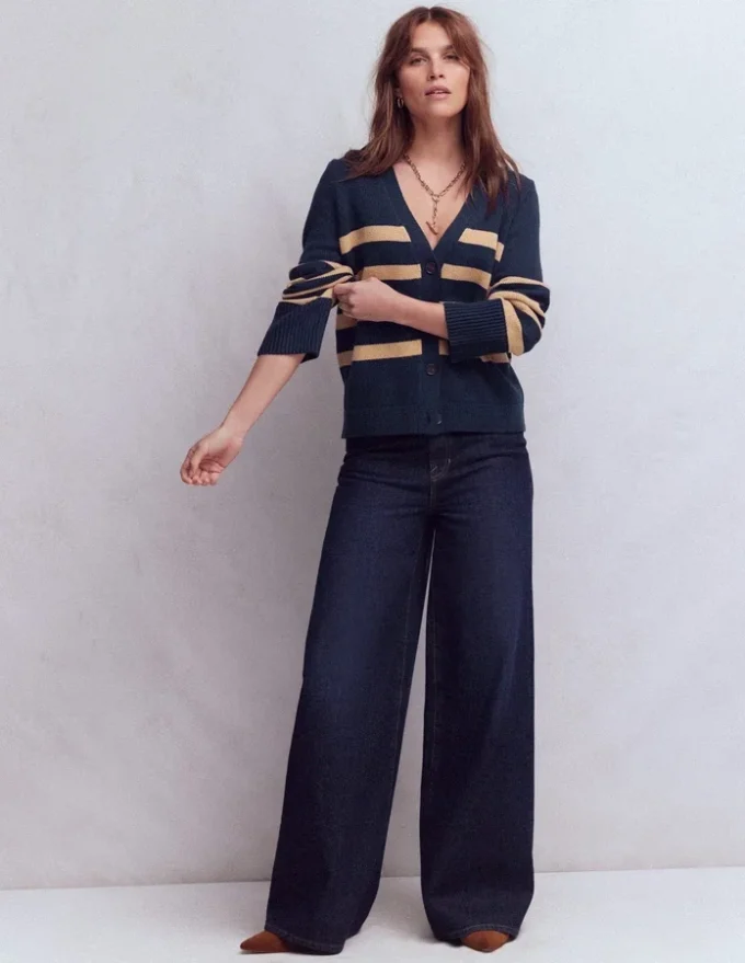 Lucy Relaxed Cotton Cardigan Navy/ Camel Melange Lucy Relaxed Cotton Cardigan Navy/ Camel Melange