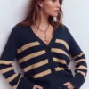 Lucy Relaxed Cotton Cardigan Navy/ Camel Melange Lucy Relaxed Cotton Cardigan Navy/ Camel Melange